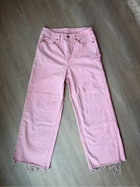 Old Navy Light Pink Wide-Leg Jeans with Frayed Hem